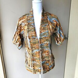 Chicos Jacket Womens Small Colorful Ruffle Textured Renaissance Boho Artsy Top